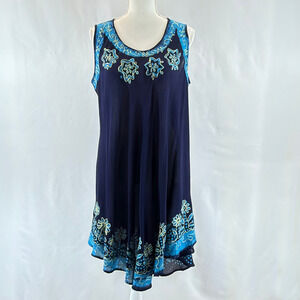 S.R. Fashion Blue Floral Embroidered Dress Beach Coverup Free Size Tunic Summer